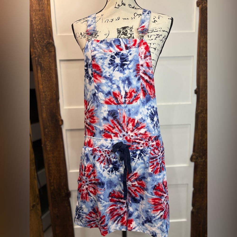 No Boundaries Tie-Dye Overalls Red White Blue Size 11–13 Large Adjustable Straps